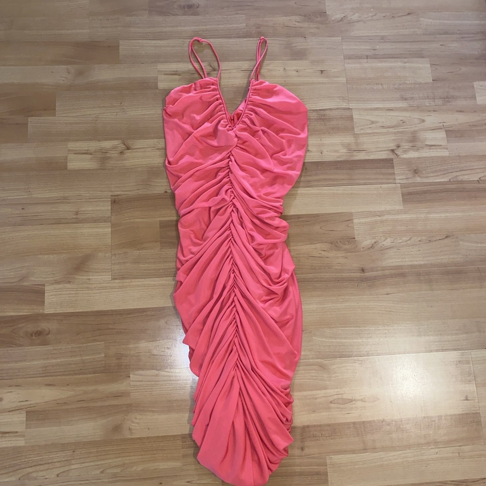 Halston Heritage Ruched Front Stretch Knit Dress Size S Spaghetti‎ Strap - Picture 9 of 13